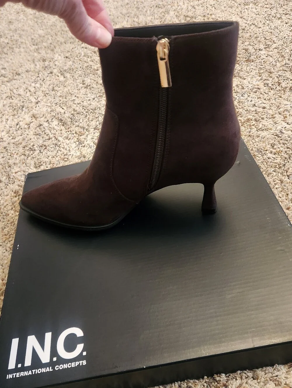 INC International Concepts BATY Dark Brown Suede Ankle Booties Size 6.5 NWT